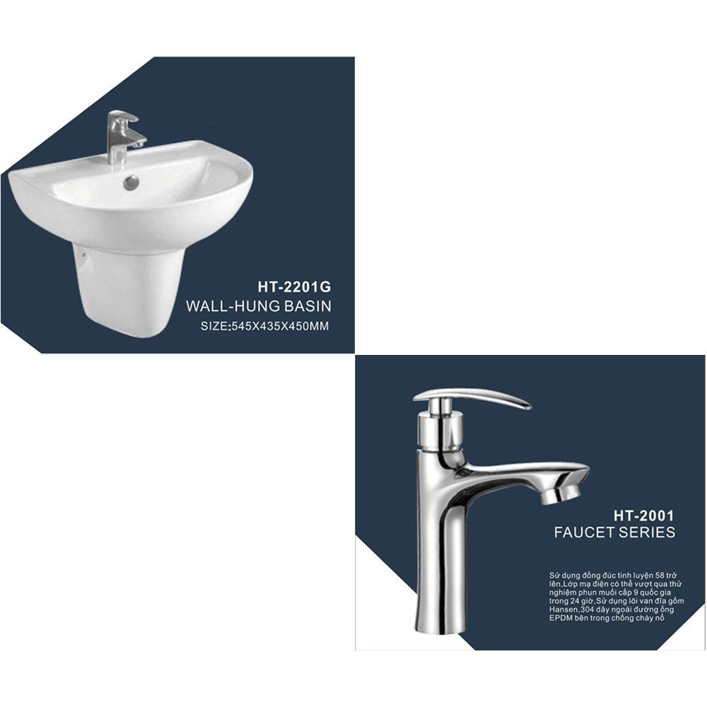 Lavabo sứ Hwata HT-2201G + Vòi Lavabo HT-2001 1 Lavabo sứ Hwata HT-2201G + Vòi Lavabo HT-2001
