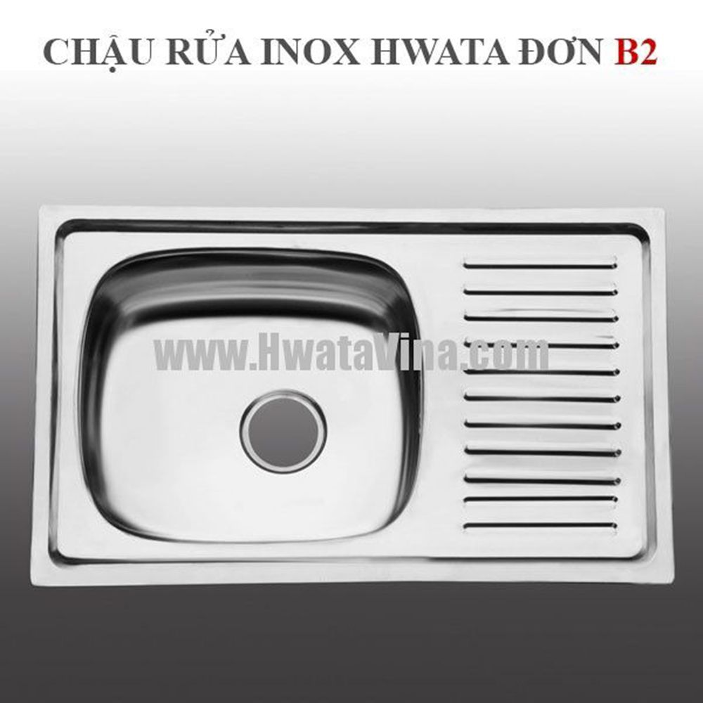 Chậu rửa inox Hwata một hộc cánh trung B2 1 Chậu rửa inox Hwata một hộc cánh trung B2