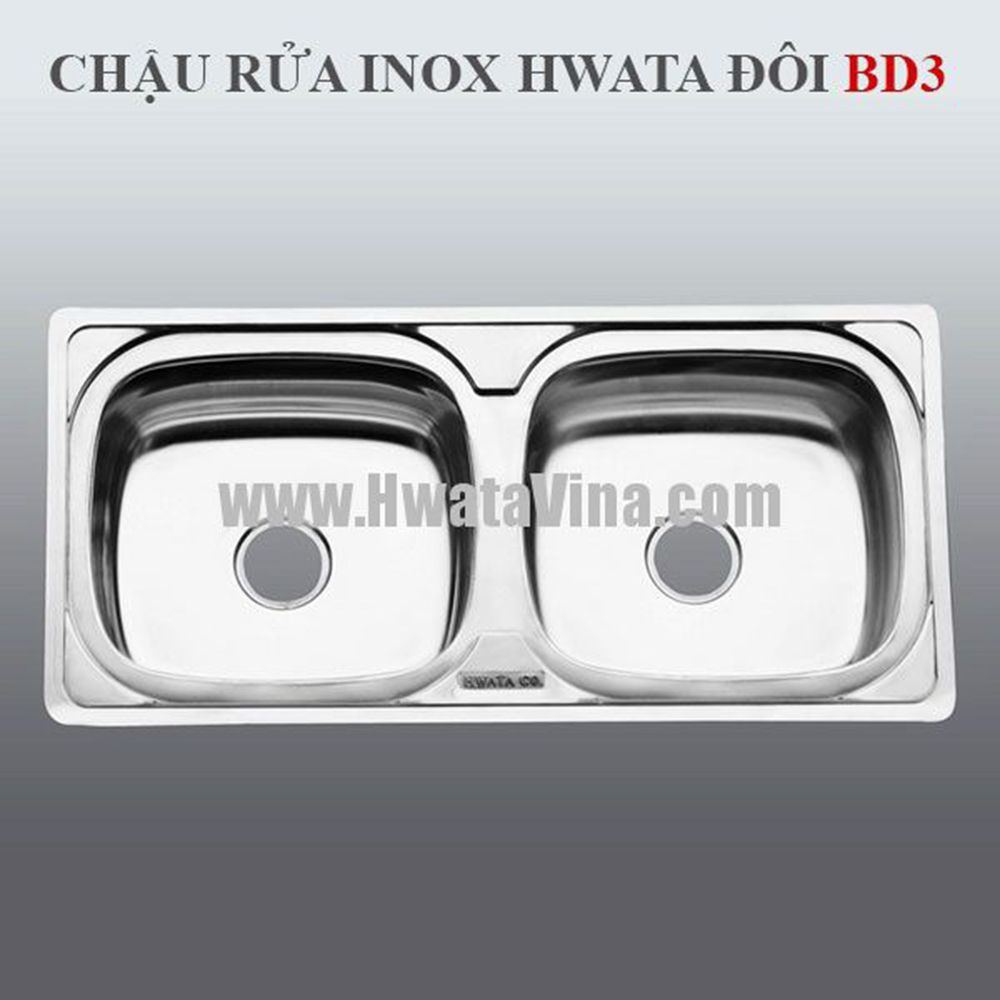 Chậu rửa inox Hwata hai hộc BD3 1 Chậu rửa inox Hwata hai hộc BD3