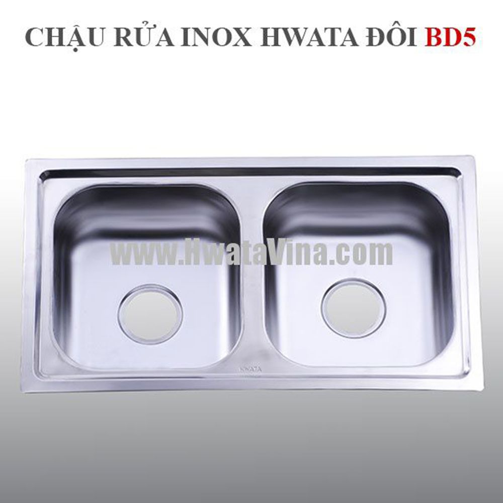 Chậu rửa inox Hwata hai hộc BD5 1 Chậu rửa inox Hwata hai hộc BD5