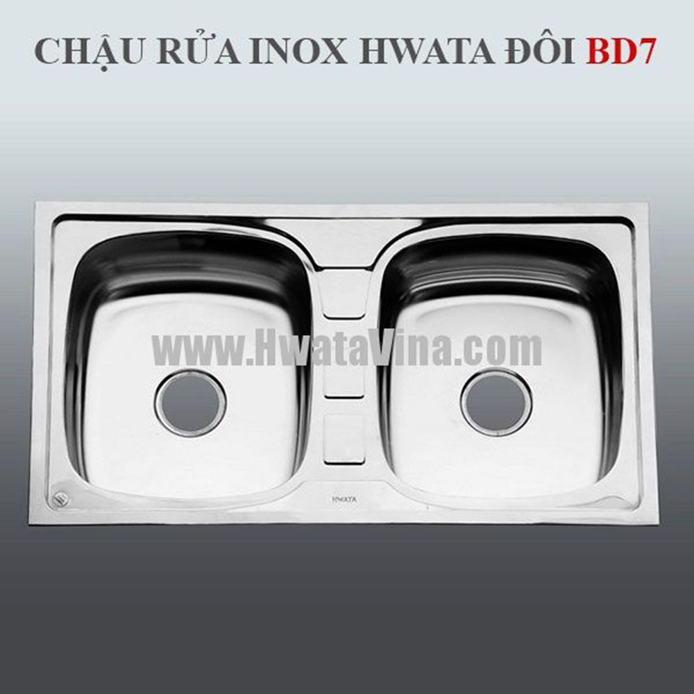 Chậu rửa inox Hwata hai hộc BD7 1 Chậu rửa inox Hwata hai hộc BD7