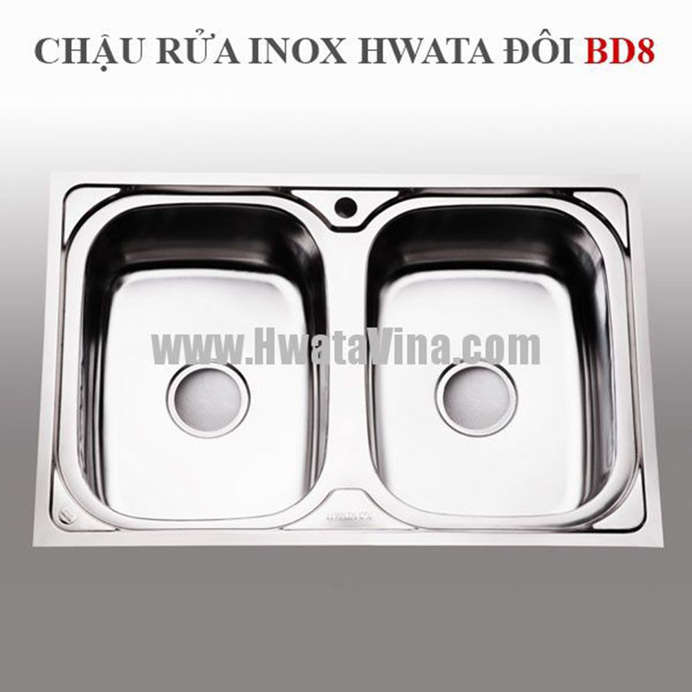 Chậu rửa inox Hwata hai hộc BD8 1 Chậu rửa inox Hwata hai hộc BD8